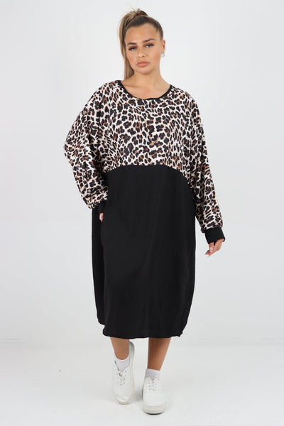 Long Sleeve Leopard Print Tunic Dress - Lashra Fashion