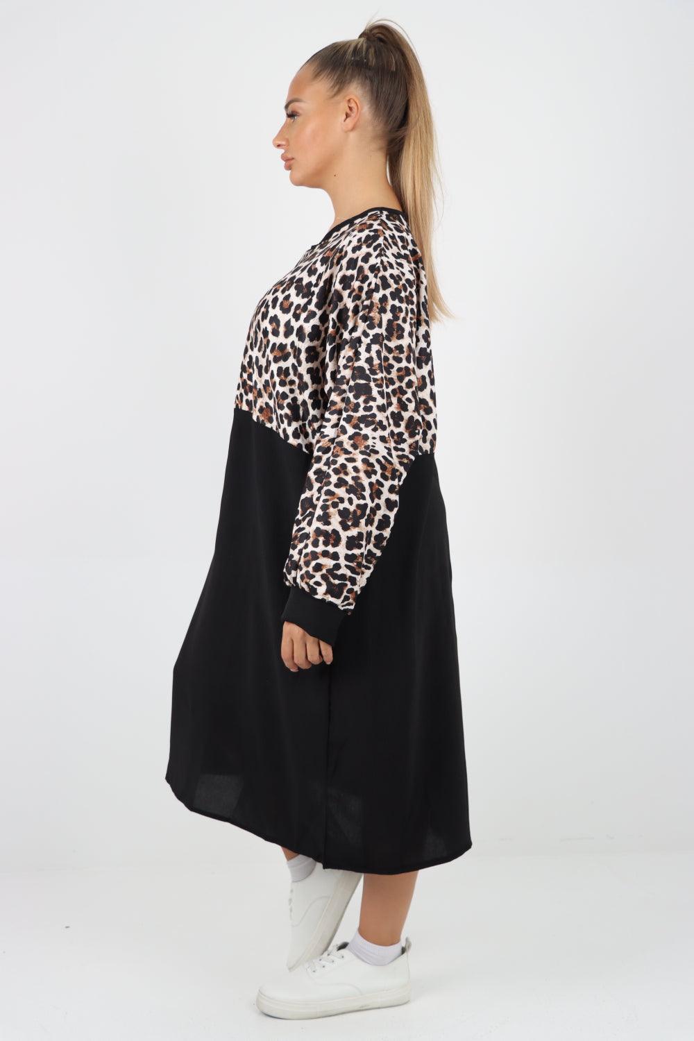 Long Sleeve Leopard Print Tunic Dress - Lashra Fashion