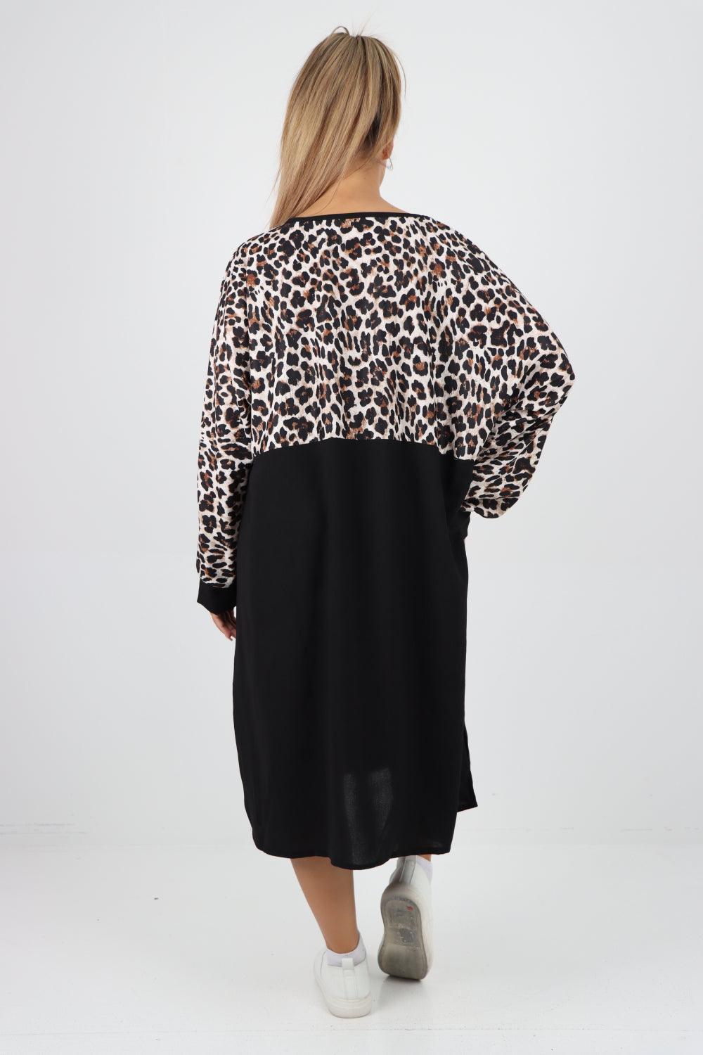 Long Sleeve Leopard Print Tunic Dress - Lashra Fashion