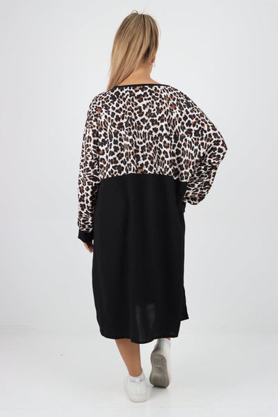 Long Sleeve Leopard Print Tunic Dress - Lashra Fashion