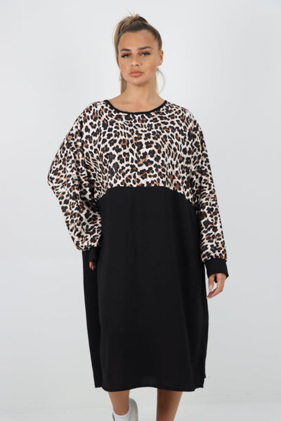 Long Sleeve Leopard Print Tunic Dress - Lashra Fashion