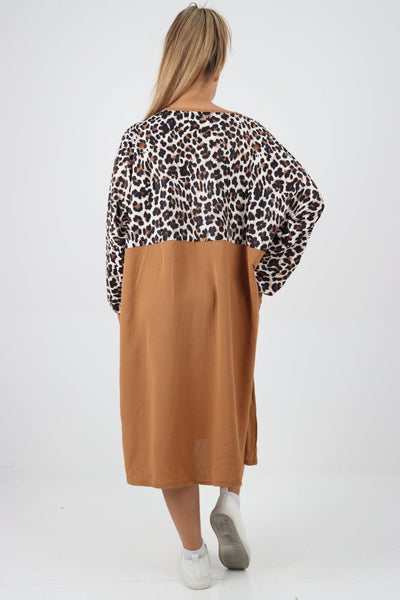 Long Sleeve Leopard Print Tunic Dress - Lashra Fashion