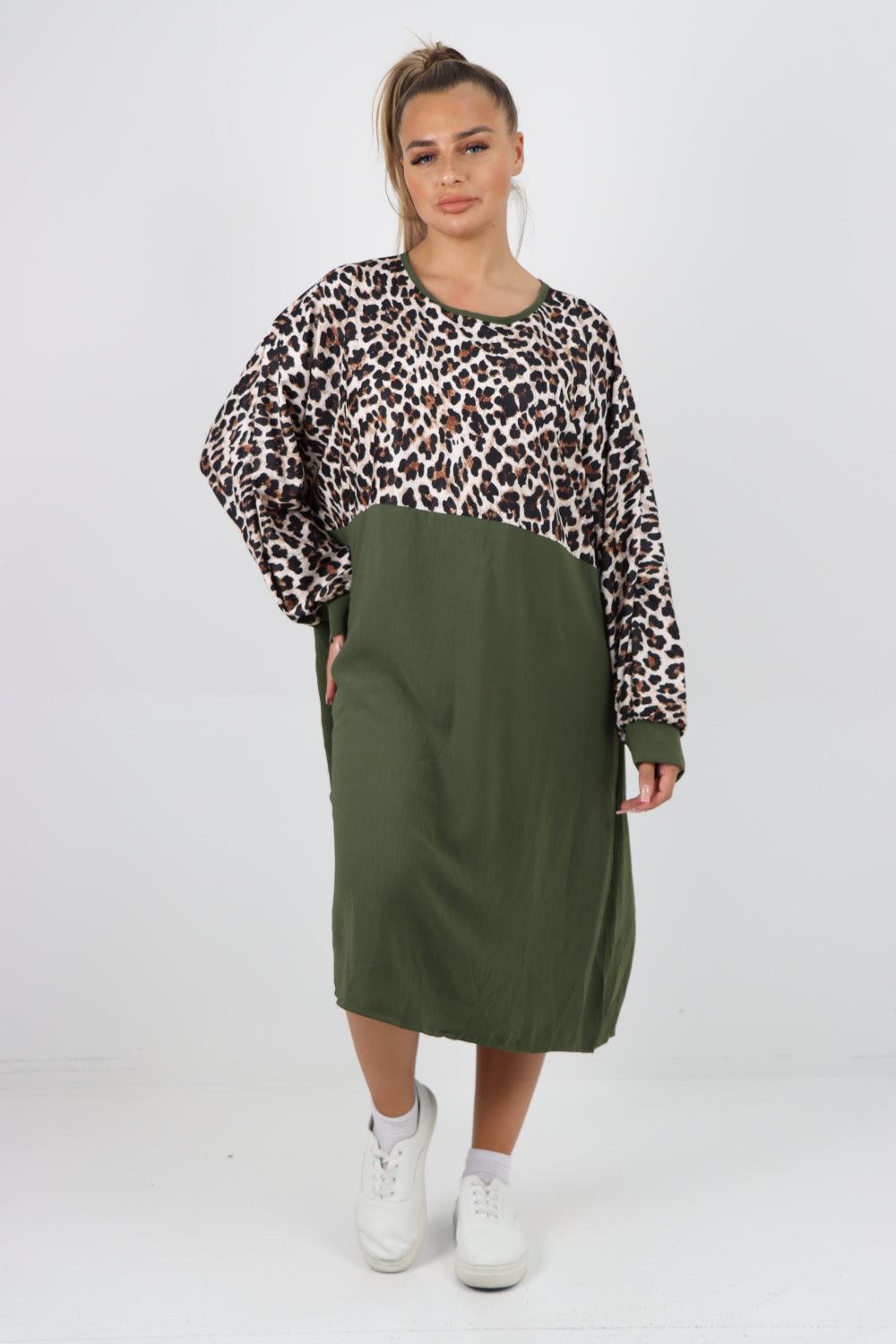 Long Sleeve Leopard Print Tunic Dress - Lashra Fashion