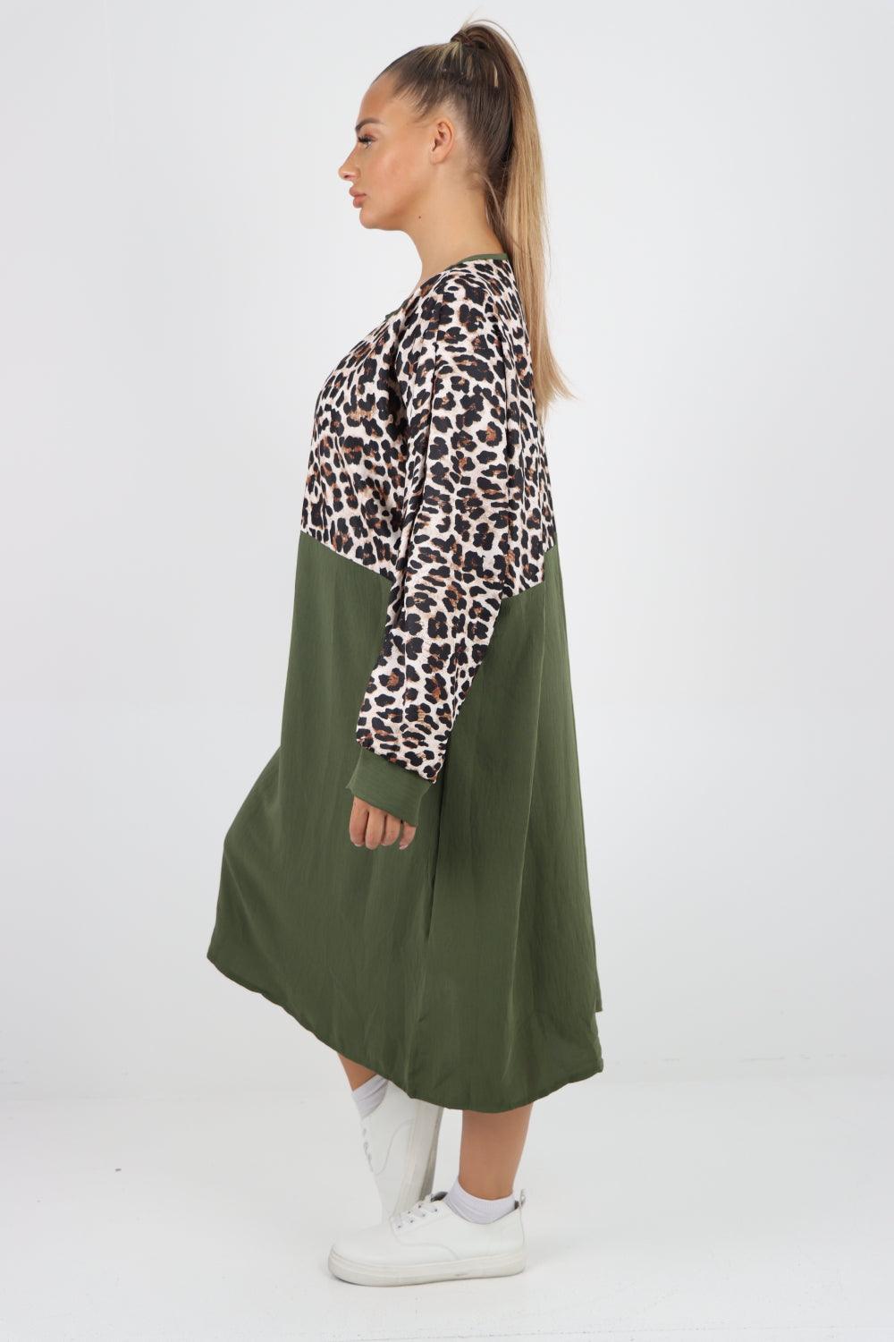 Long Sleeve Leopard Print Tunic Dress - Lashra Fashion