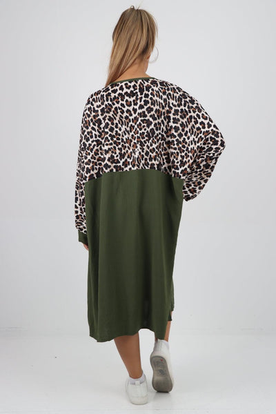 Long Sleeve Leopard Print Tunic Dress - Lashra Fashion