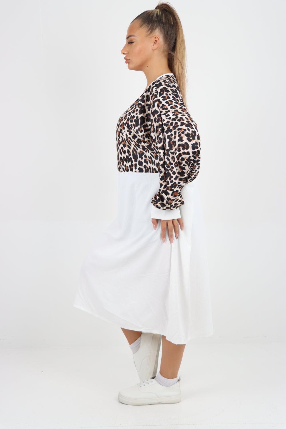 Long Sleeve Leopard Print Tunic Dress - Lashra Fashion