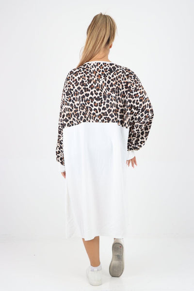 Long Sleeve Leopard Print Tunic Dress - Lashra Fashion