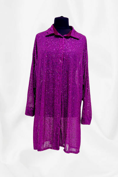 Open Front Button Up Sequin Shirt Dress