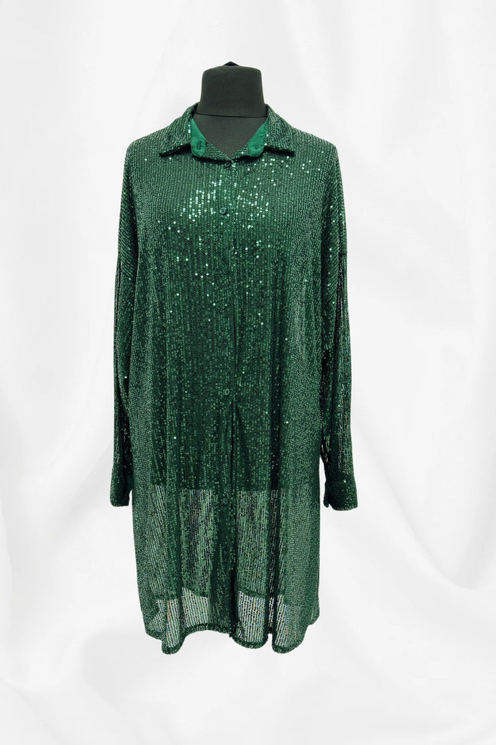 Open Front Button Up Sequin Shirt Dress