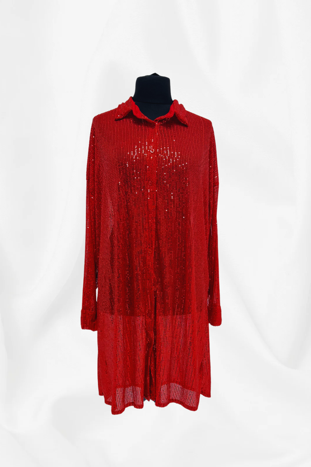 Open Front Button Up Sequin Shirt Dress