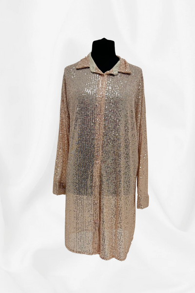 Open Front Button Up Sequin Shirt Dress