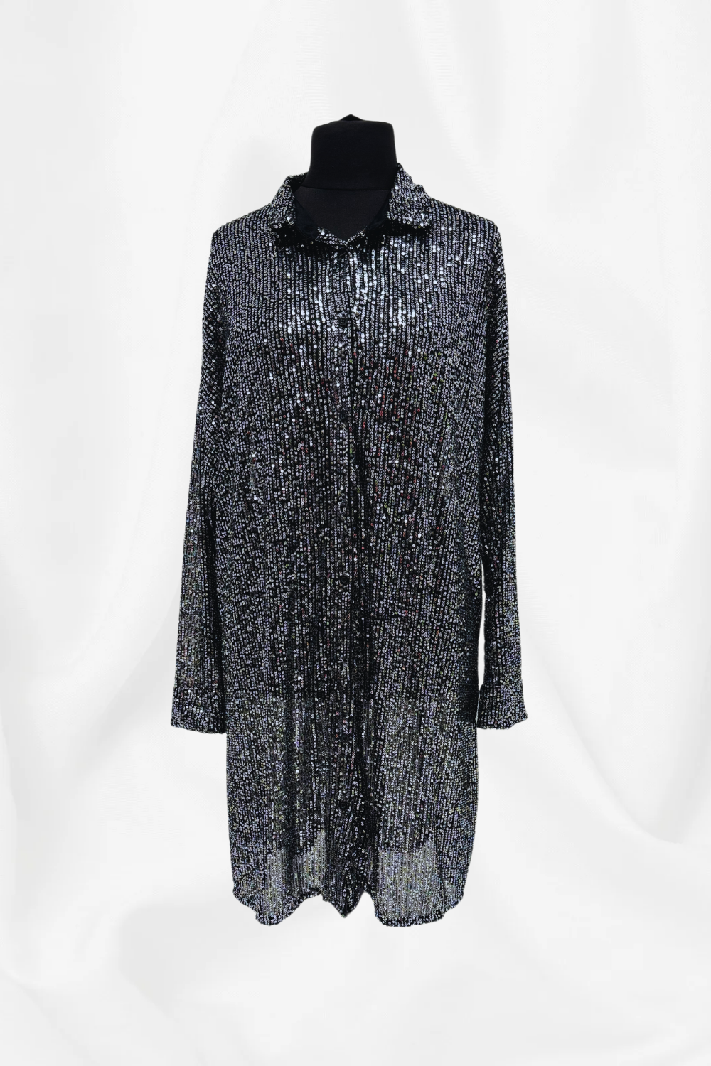 Open Front Button Up Sequin Shirt Dress