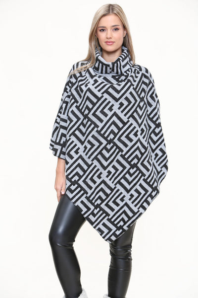 Cowl Neck Printed Poncho