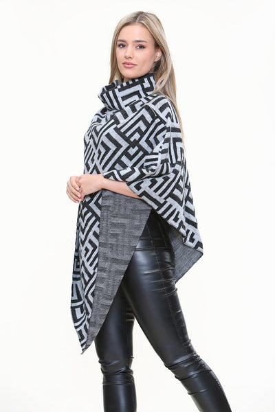 Cowl Neck Printed Poncho