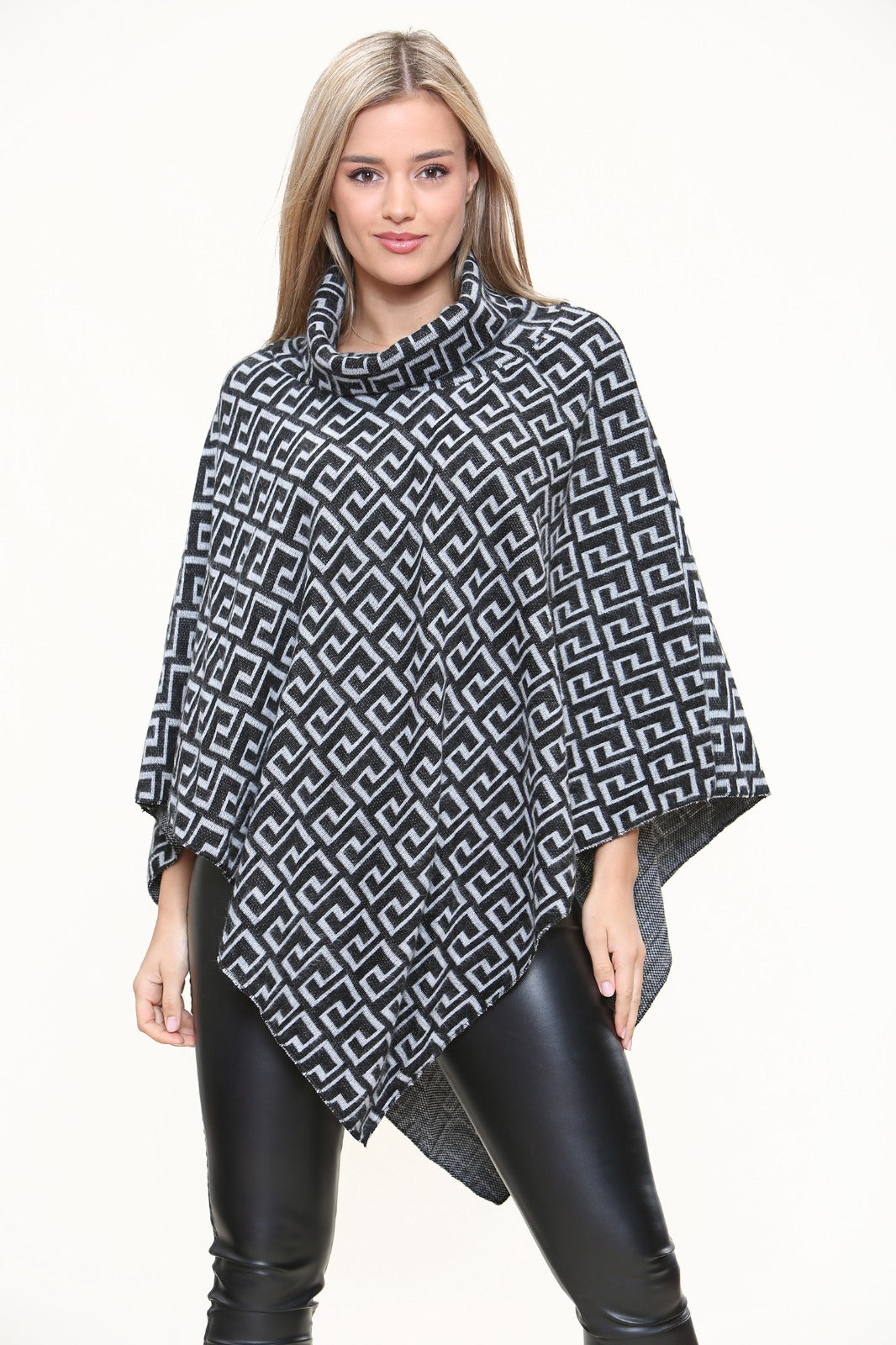 Cowl Neck Printed Poncho