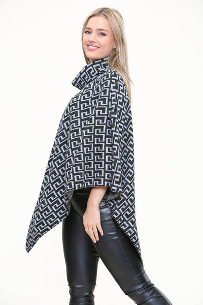 Cowl Neck Printed Poncho