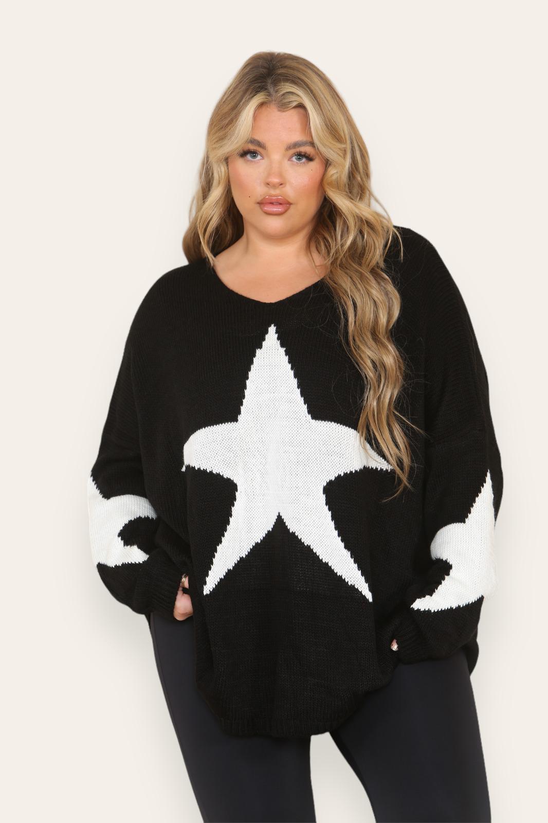 Oversized Star Print Knitted Jumper Top