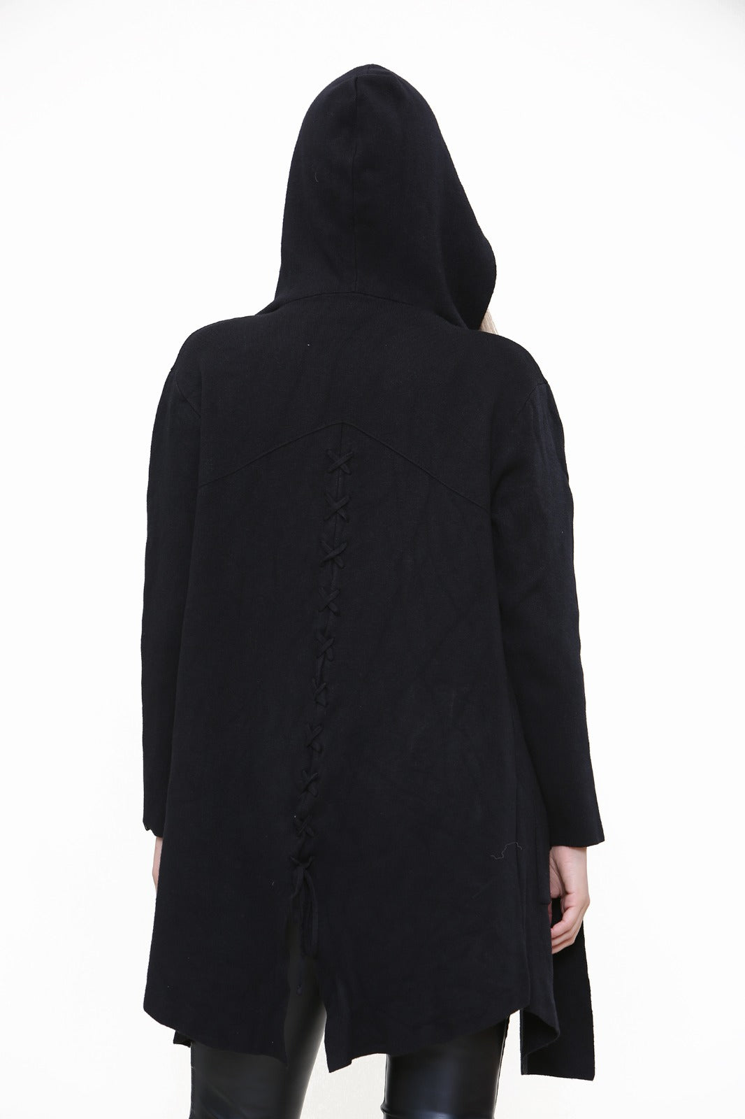 Plait Back Hooded Open Front Cardigan