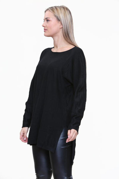 Round Neck Side Slit Jumper Top