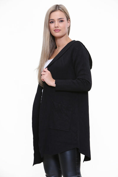 Plait Back Hooded Open Front Cardigan