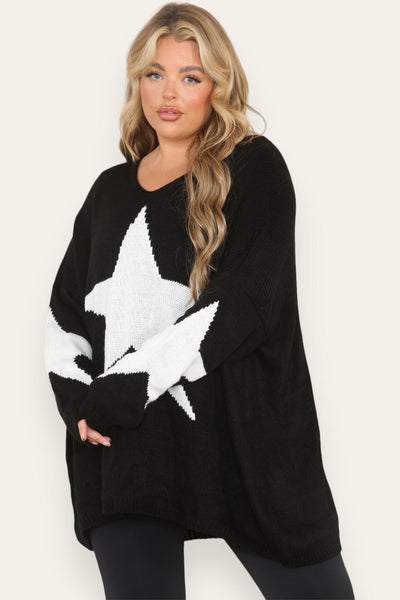 Oversized Star Print Knitted Jumper Top