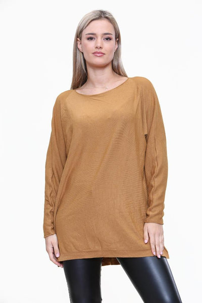 Round Neck Side Slit Jumper Top