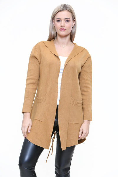 Plait Back Hooded Open Front Cardigan