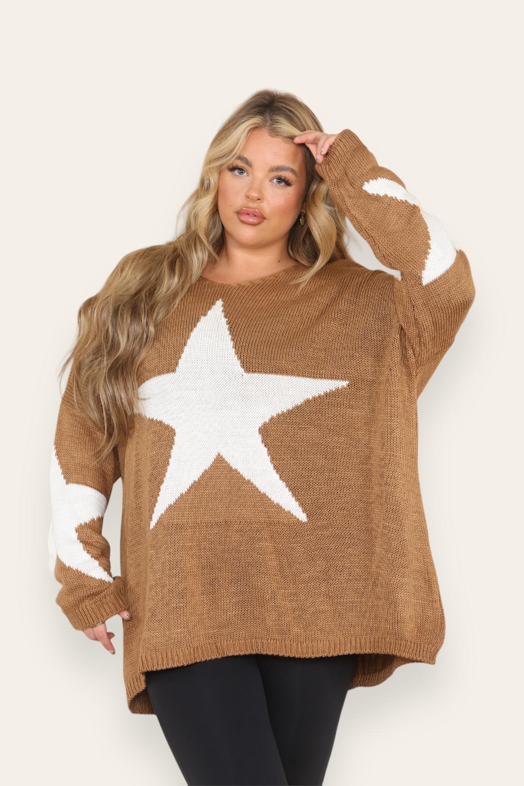 Oversized Star Print Knitted Jumper Top