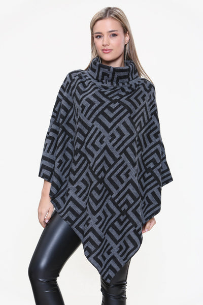 Cowl Neck Printed Poncho