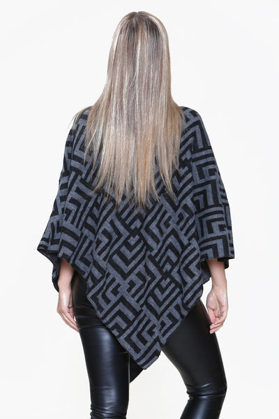 Cowl Neck Printed Poncho