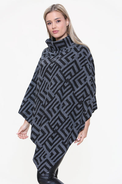 Cowl Neck Printed Poncho