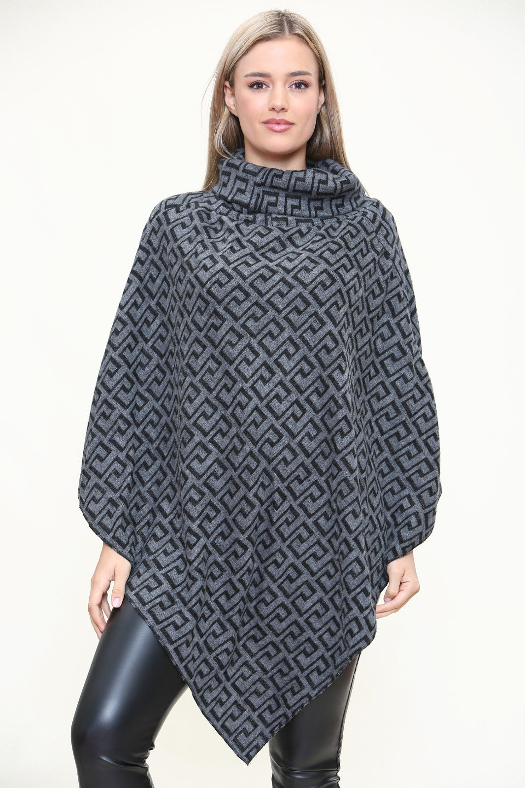 Cowl Neck Printed Poncho