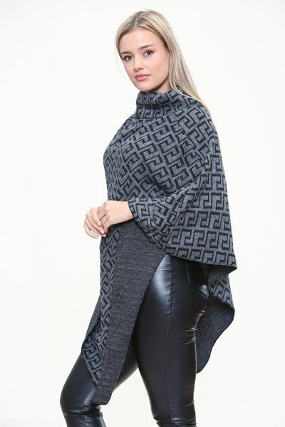 Cowl Neck Printed Poncho