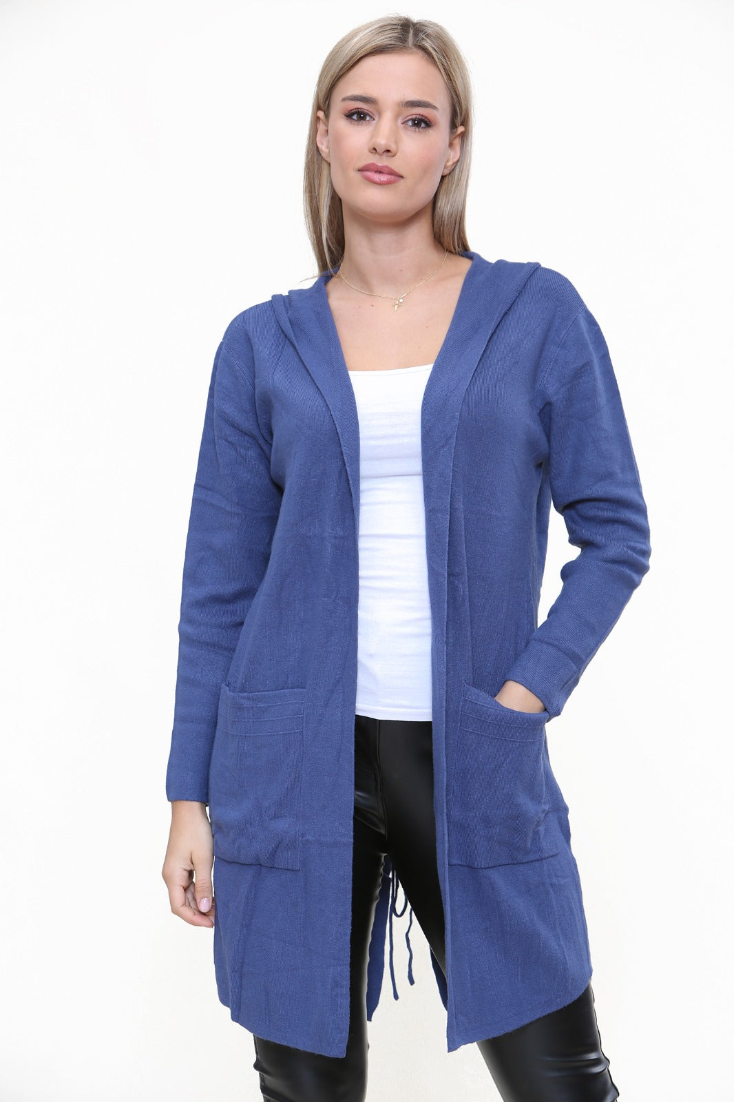 Plait Back Hooded Open Front Cardigan