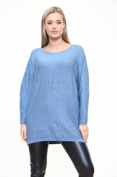 Round Neck Side Slit Jumper Top