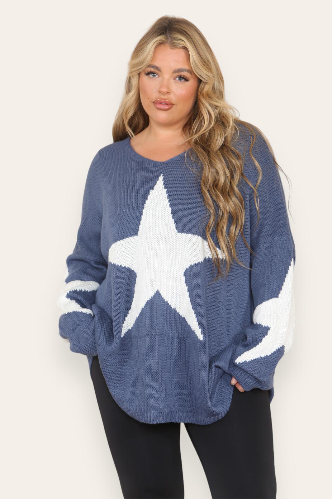 Oversized Star Print Knitted Jumper Top