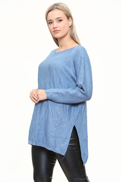 Round Neck Side Slit Jumper Top