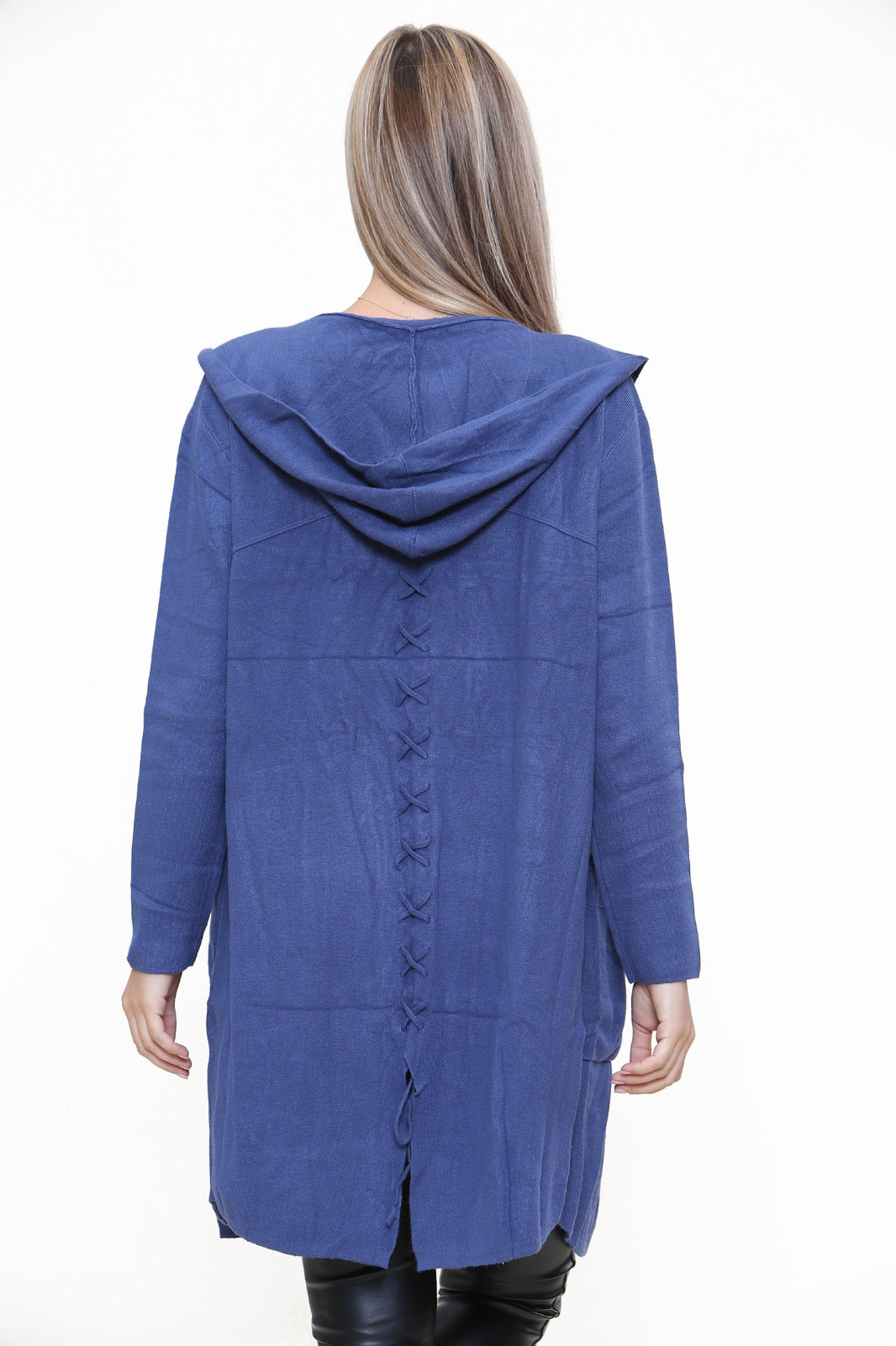 Plait Back Hooded Open Front Cardigan