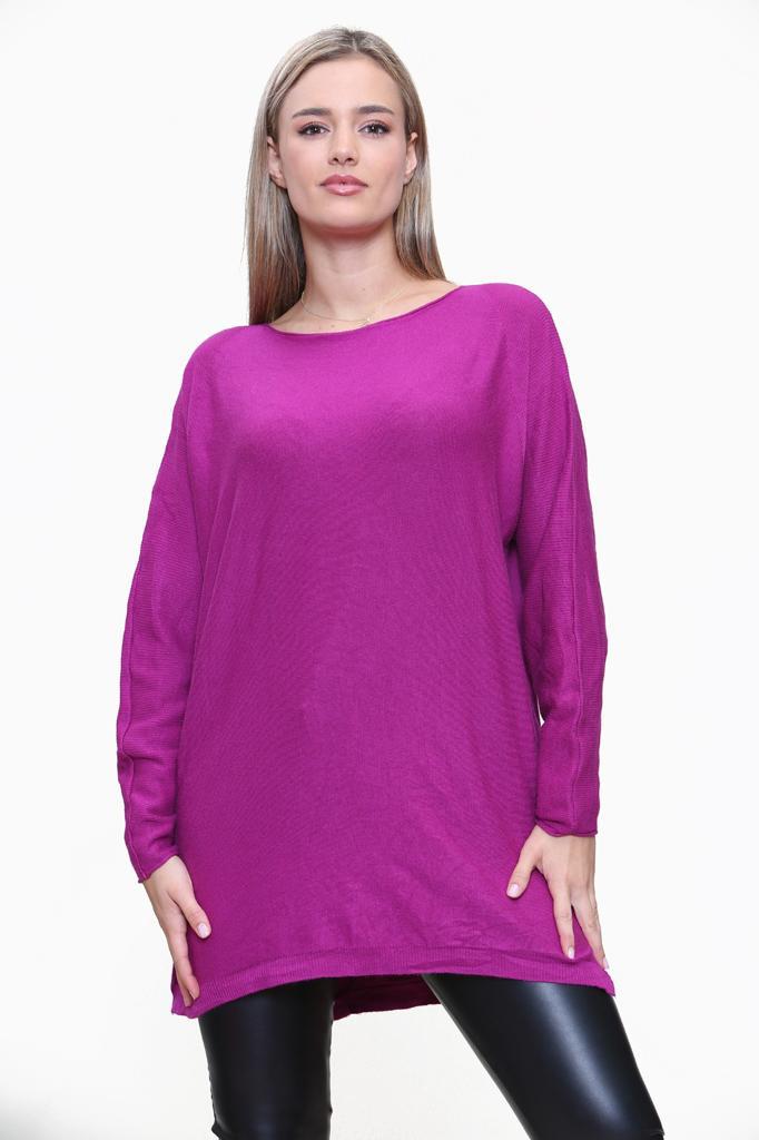 Round Neck Side Slit Jumper Top