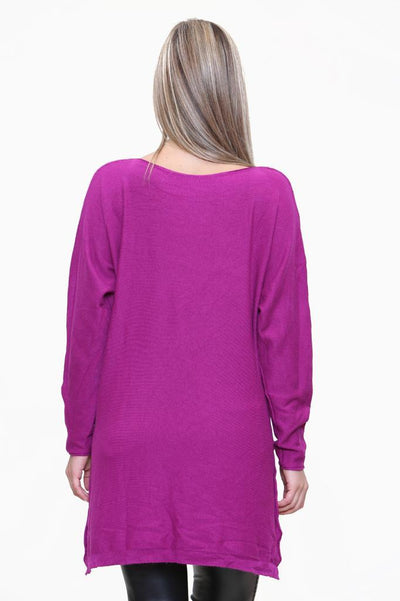 Round Neck Side Slit Jumper Top