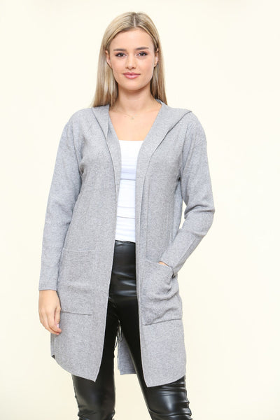 Plait Back Hooded Open Front Cardigan