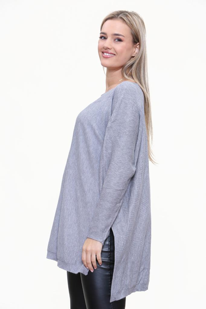 Round Neck Side Slit Jumper Top