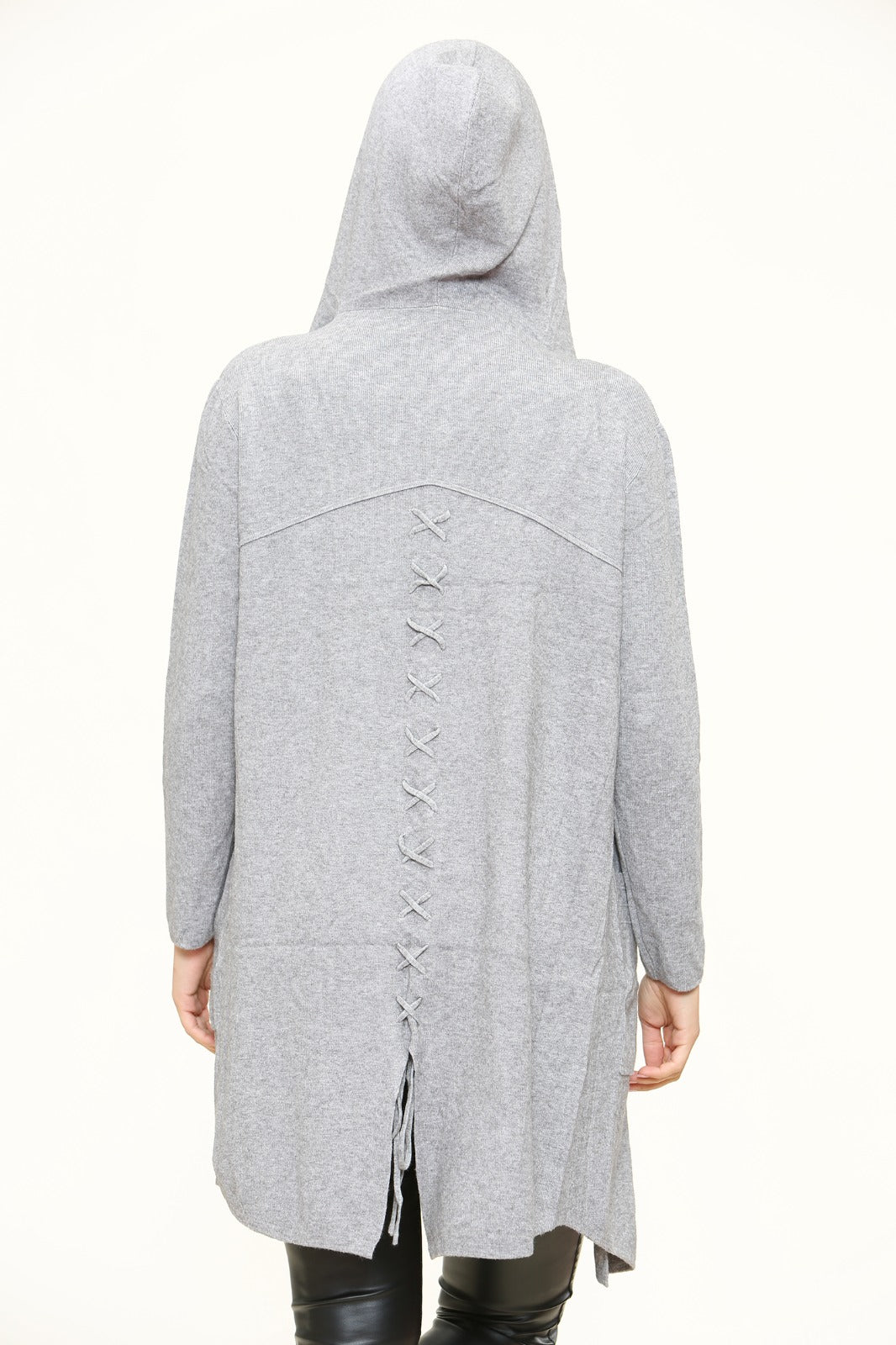 Plait Back Hooded Open Front Cardigan