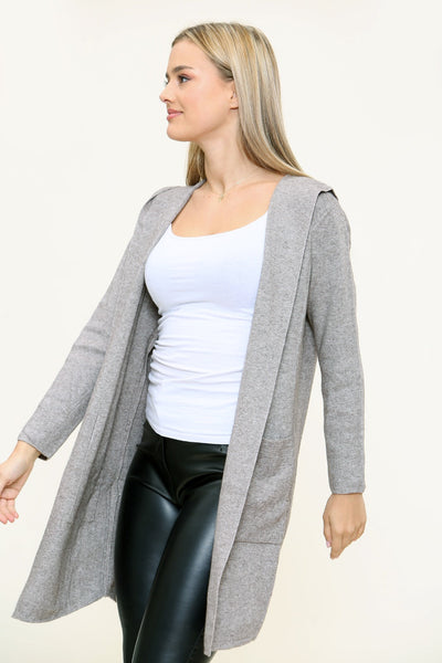 Plait Back Hooded Open Front Cardigan