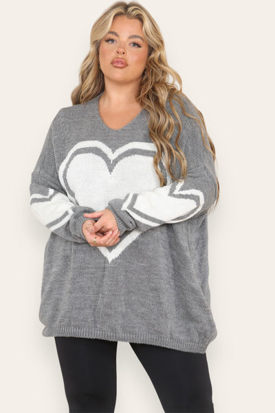 Oversized Heart Print Knitted Jumper Top