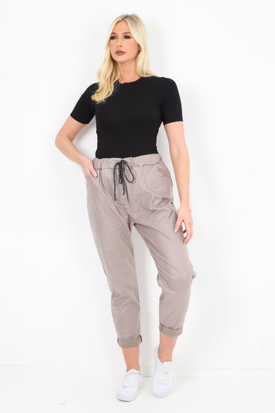 Made In Italy Wet Look Plain Trousers Pants