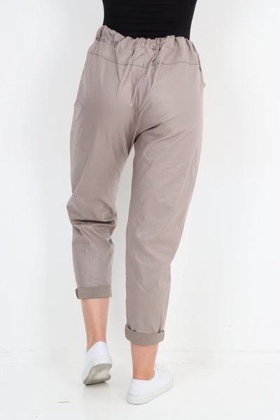 Made In Italy Wet Look Plain Trousers Pants