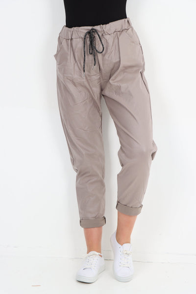 Made In Italy Wet Look Plain Trousers Pants