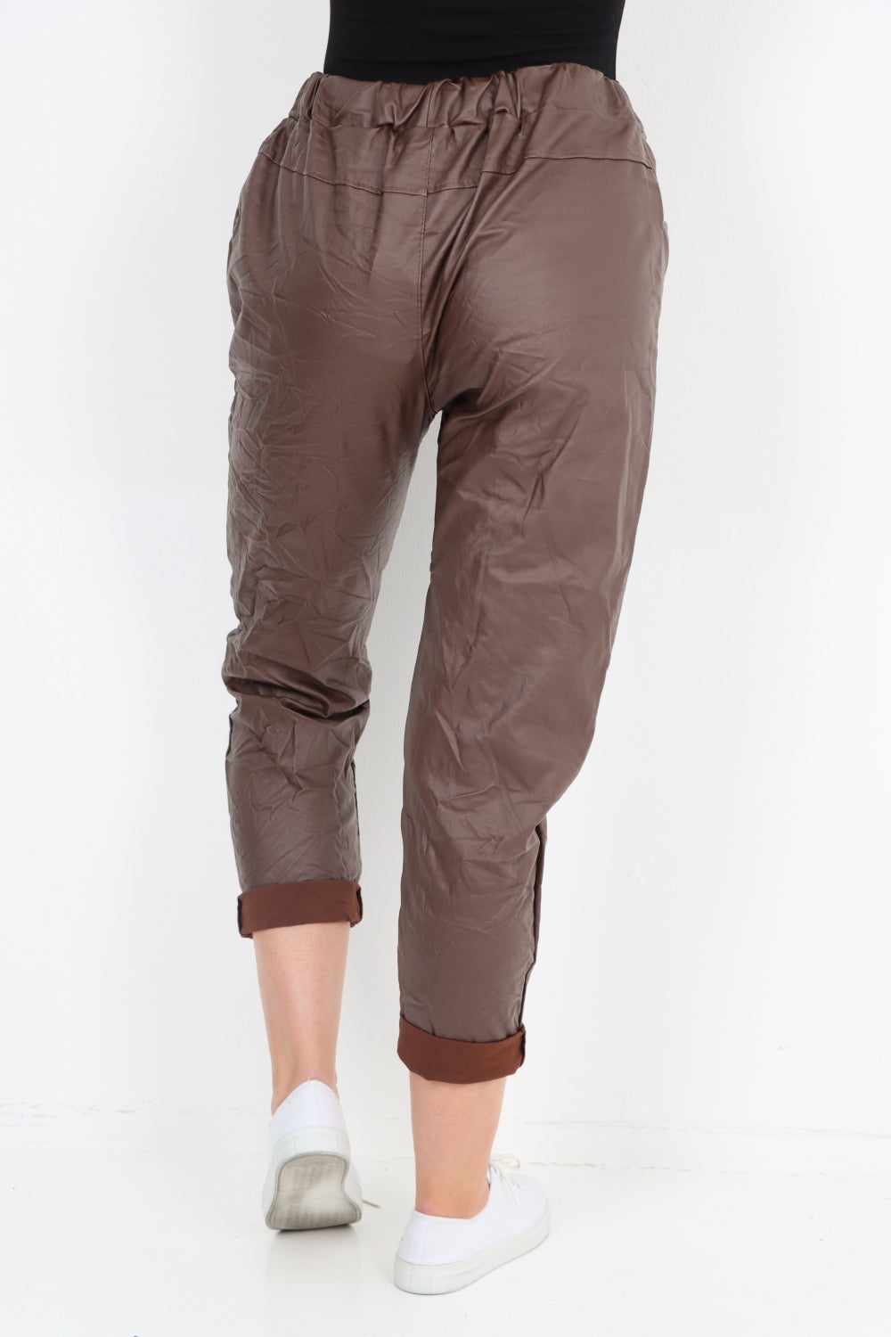 Made In Italy Wet Look Plain Trousers Pants