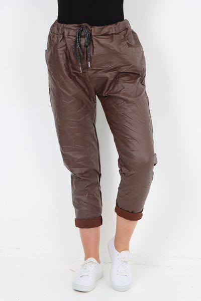 Made In Italy Wet Look Plain Trousers Pants